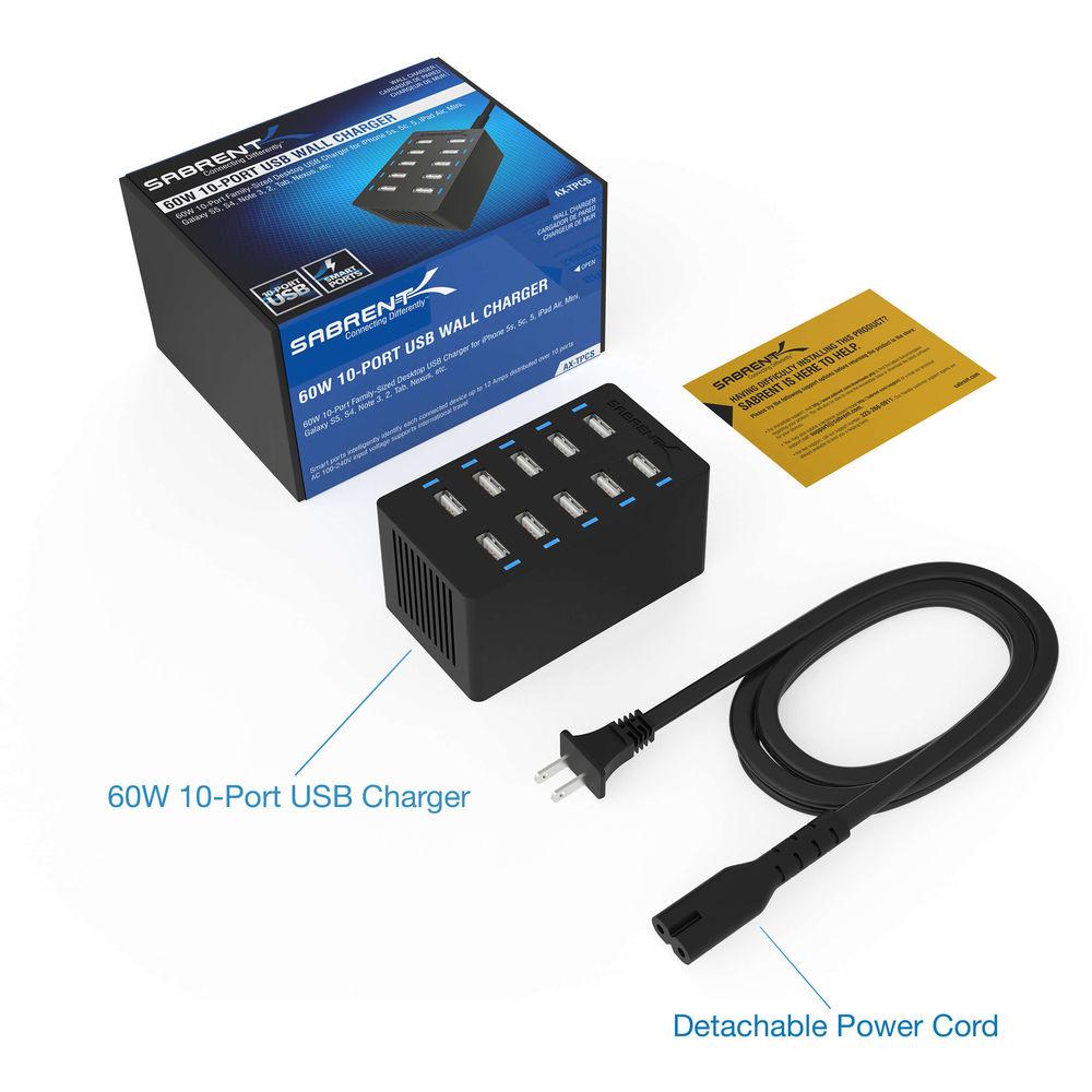 Sabrent 10-Port USB Charging Station 12A 60W