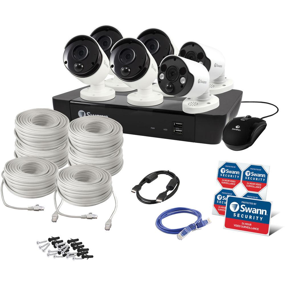 Swann 8-Channel 4K UHD NVR with 2TB HDD & 6 5MP Outdoor Night Vision Bullet Cameras