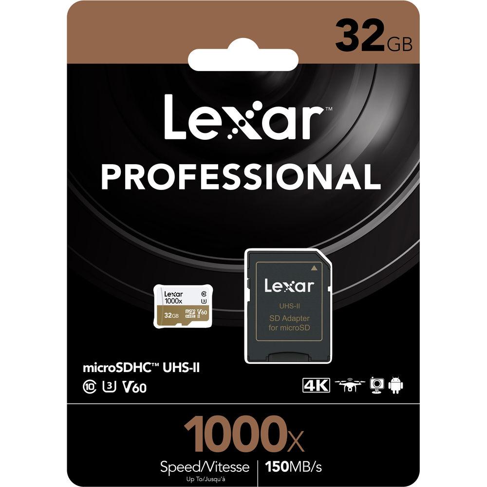 Lexar 32GB Professional 1000x UHS-II microSDHC Memory Card with SD Adapter
