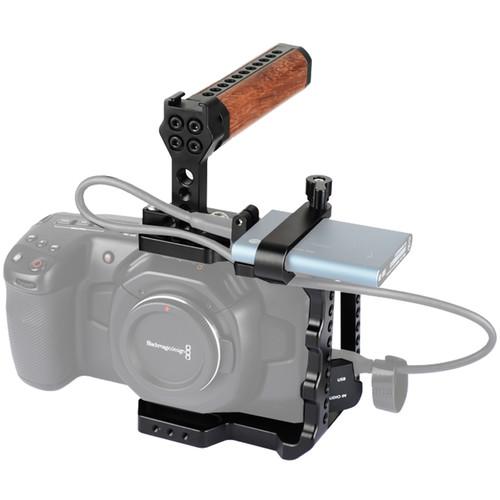 CAMVATE Cage Kit With Wood Top Handle And Mobile Hard Disk T5 Clamp For Bmpcc 4K