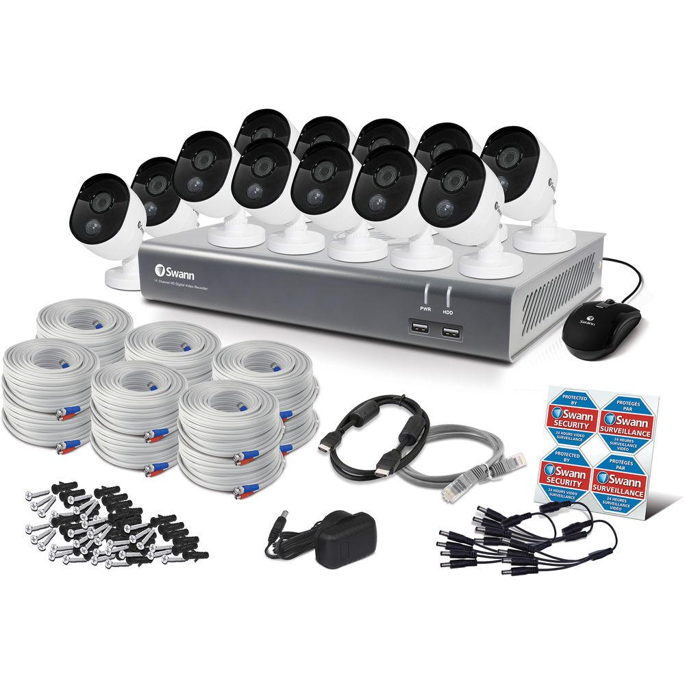 Swann 16-Channel 1080P DVR with 1TB HDD & 12 1080p Outdoor Bullet Cameras with Night Vision