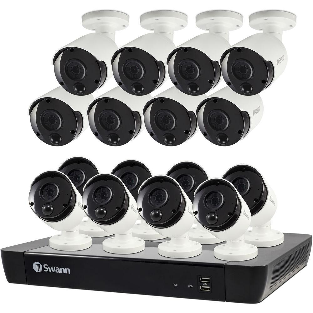 Swann 16-Channel 4K UHD NVR with 2TB HDD & 16 4K Outdoor Night Vision Bullet Cameras with Audio