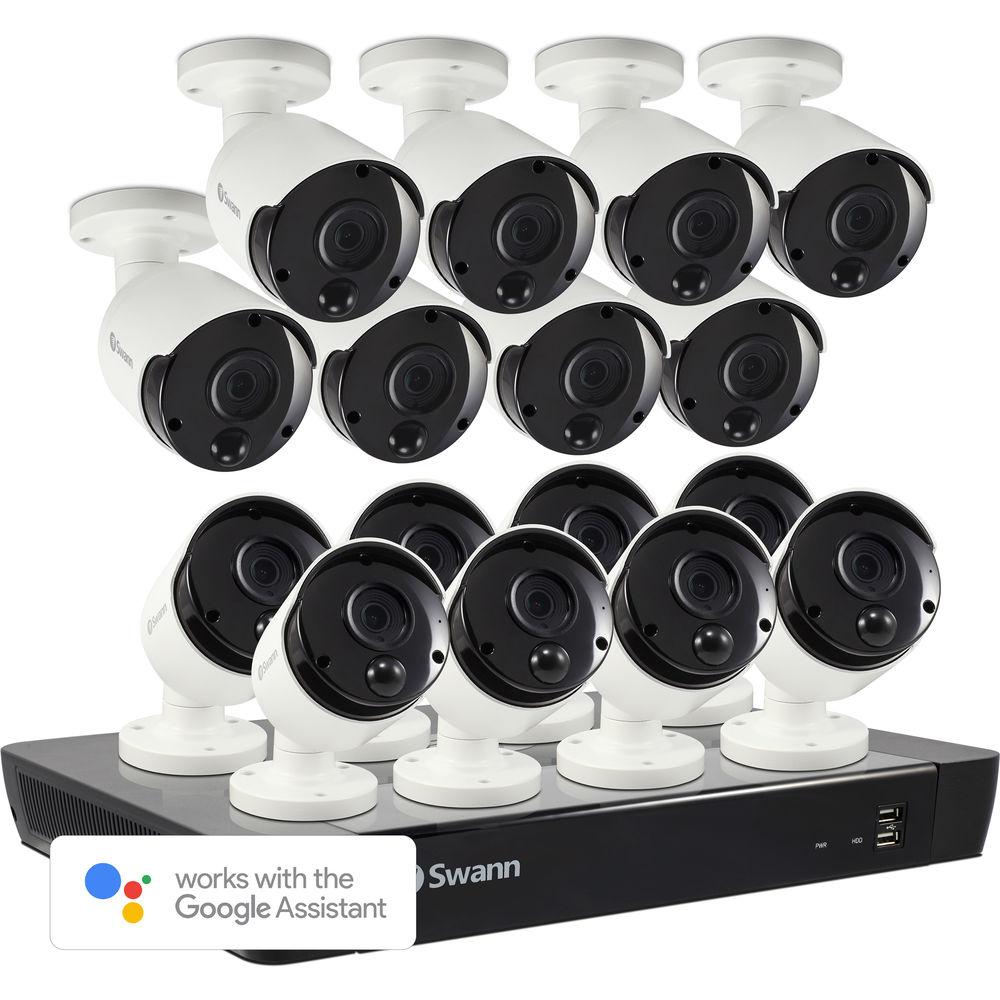 Swann 16-Channel 4K UHD NVR with 2TB HDD & 16 4K Outdoor Night Vision Bullet Cameras with Audio
