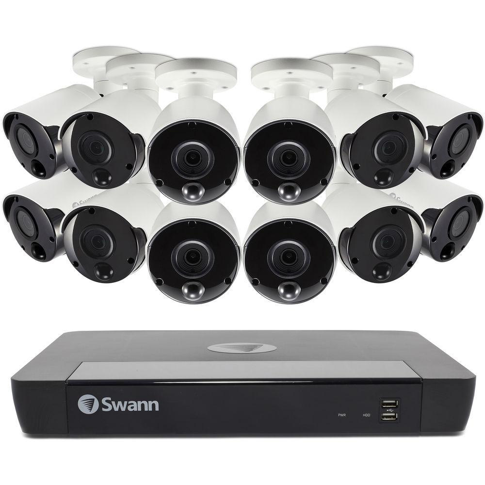 Swann 16-Channel 4K UHD NVR with 2TB HDD & 16 4K Outdoor Night Vision Bullet Cameras with Audio