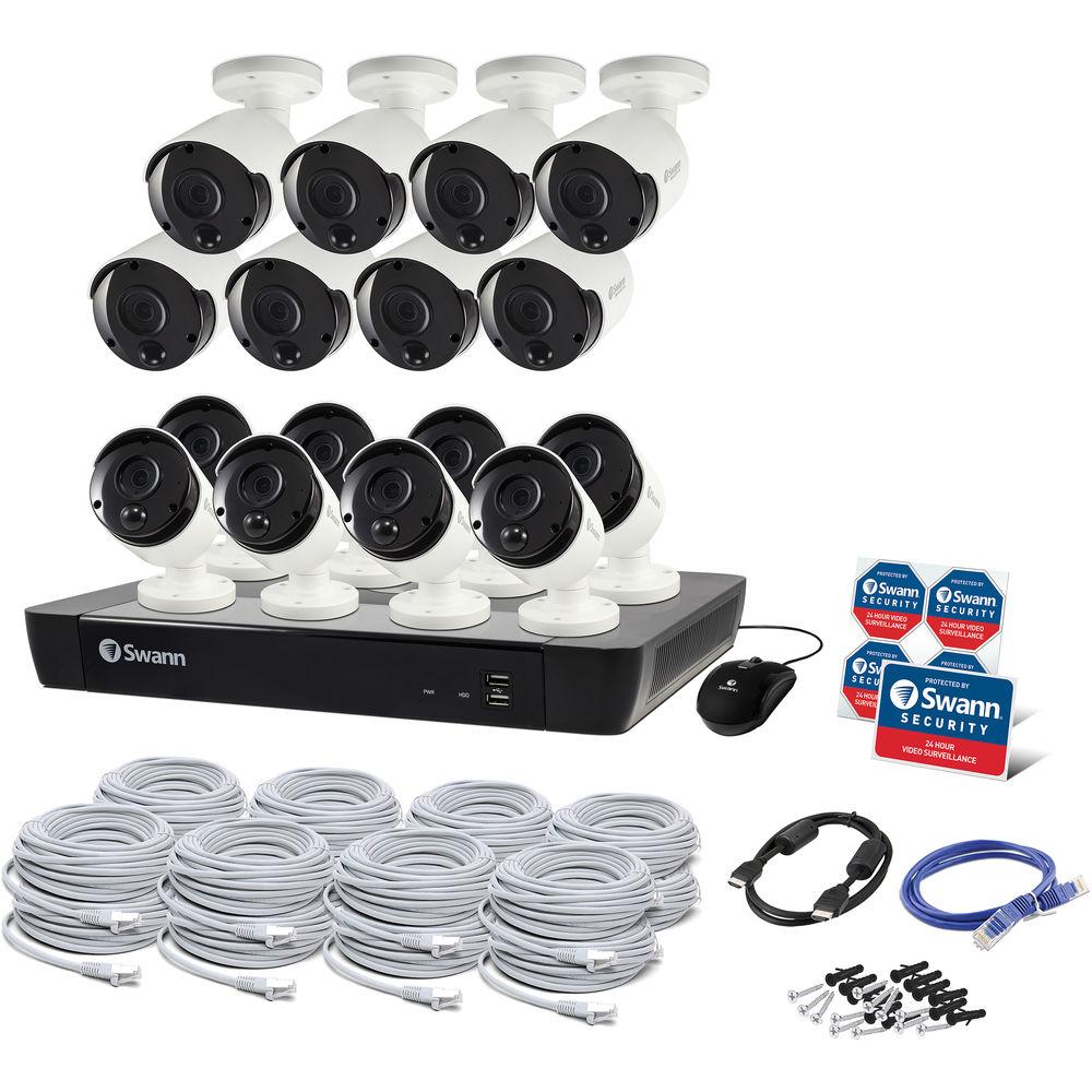 Swann 16-Channel 4K UHD NVR with 2TB HDD & 16 4K Outdoor Night Vision Bullet Cameras with Audio