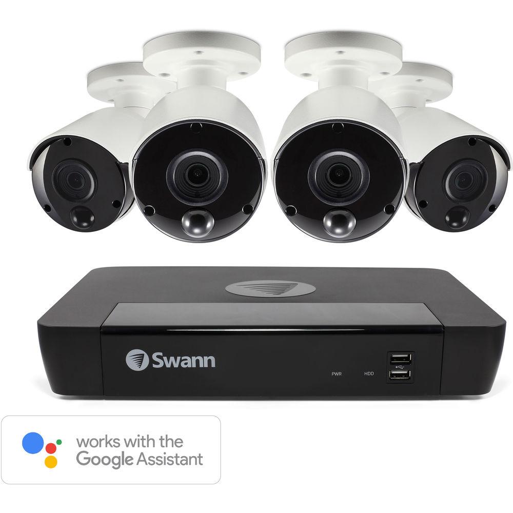 Swann 8-Channel 4K UHD NVR with 2TB HDD & 4 5MP Outdoor Night Vision Bullet Cameras