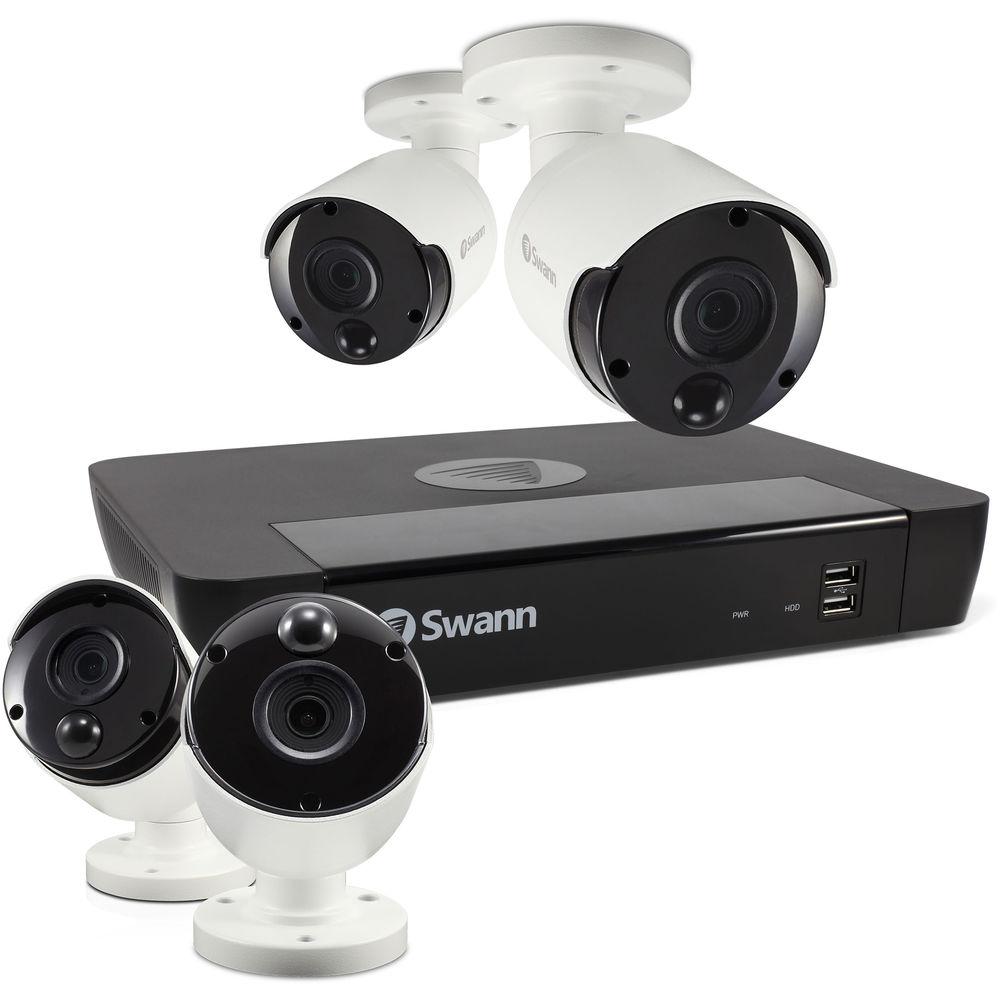 Swann 8-Channel 4K UHD NVR with 2TB HDD & 4 5MP Outdoor Night Vision Bullet Cameras