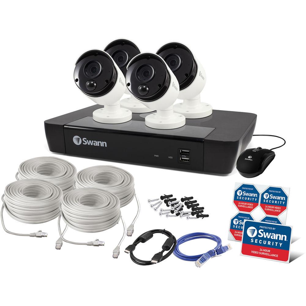 Swann 8-Channel 4K UHD NVR with 2TB HDD & 4 5MP Outdoor Night Vision Bullet Cameras