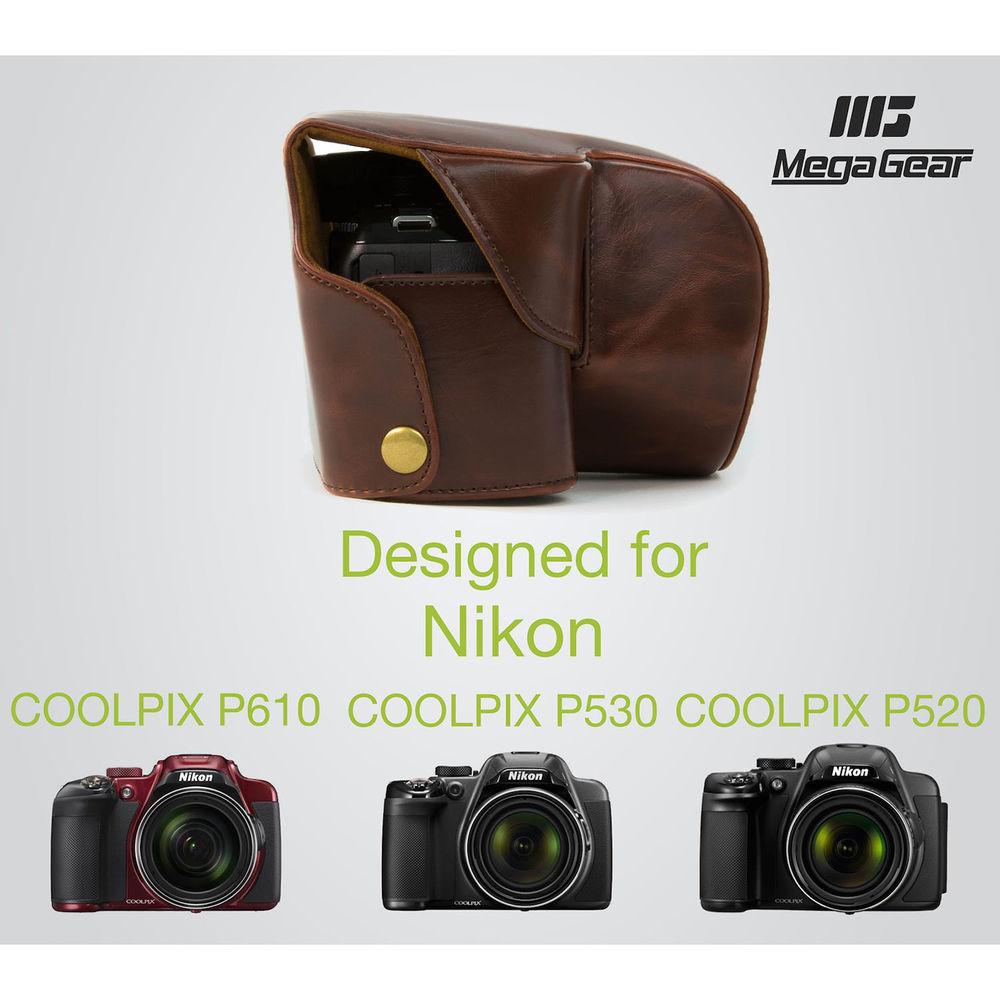 MegaGear Ever Ready PU Leather Camera Case with Strap for Nikon Coolpix P610 with Zoom Lens, P530, or P520