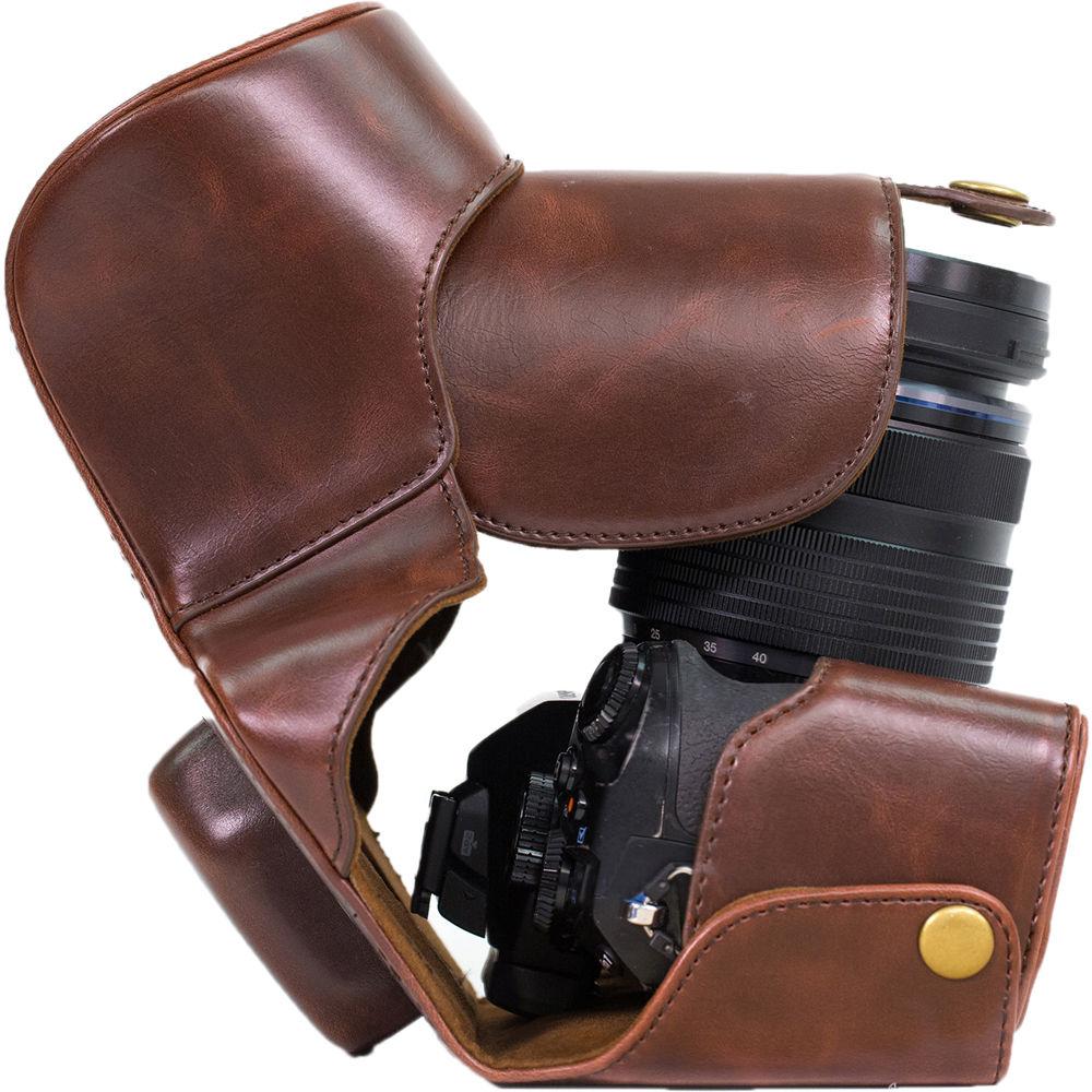 MegaGear Ever Ready PU Leather Case & Strap for Olympus OM-D E-M1 with 12-40mm