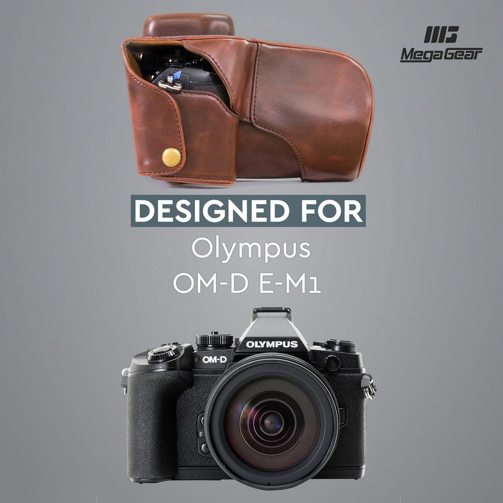 MegaGear Ever Ready PU Leather Case & Strap for Olympus OM-D E-M1 with 12-40mm
