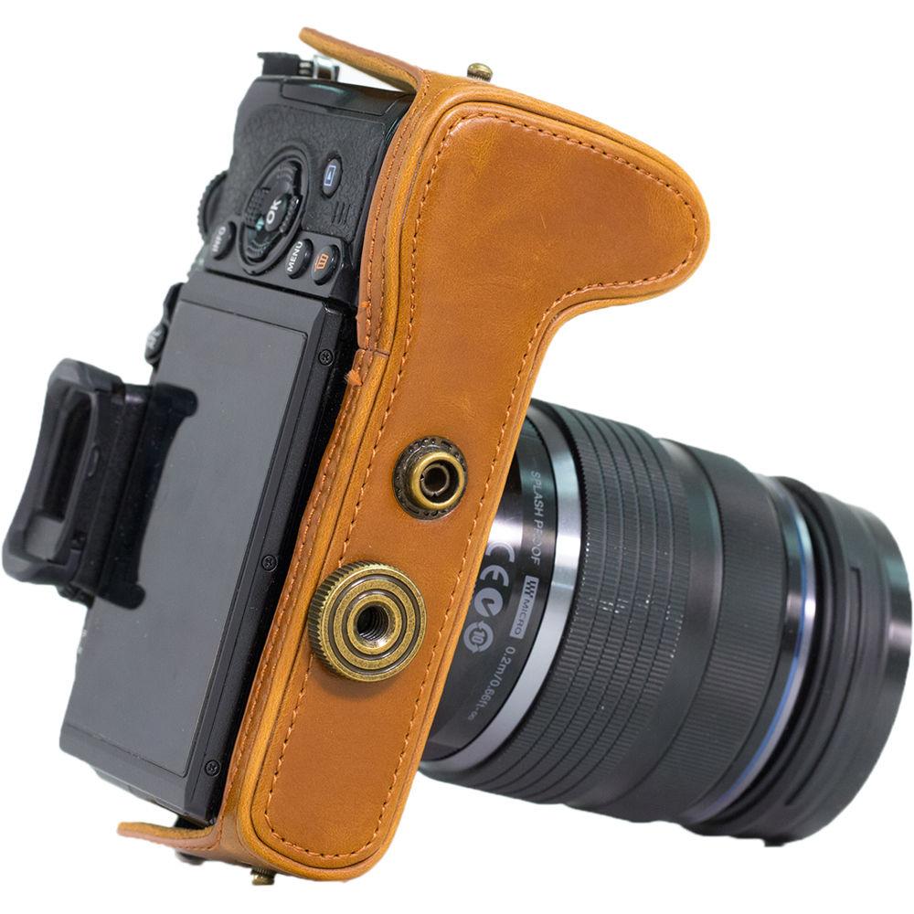 MegaGear Ever Ready PU Leather Case & Strap for Olympus OM-D E-M1 with 12-40mm