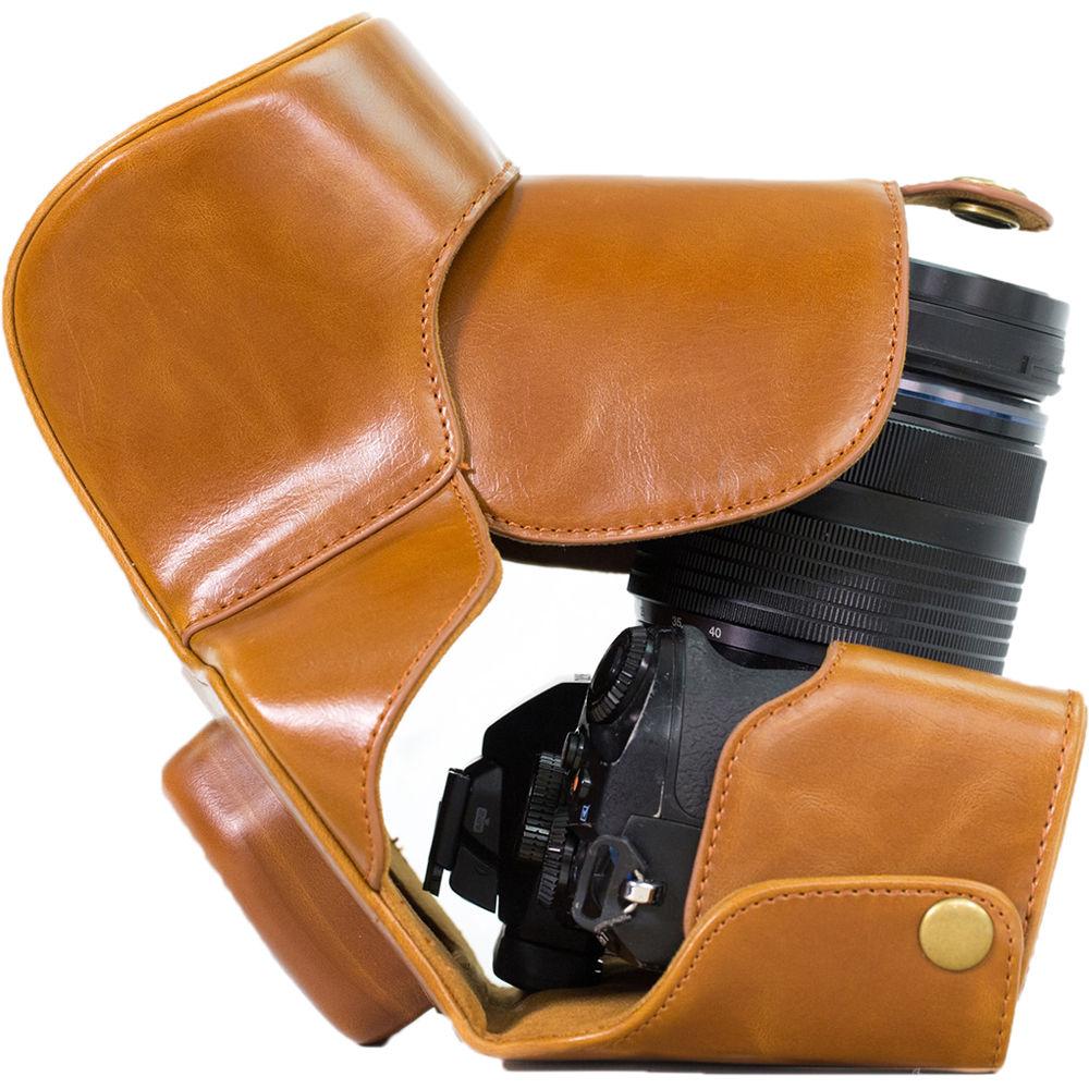 MegaGear Ever Ready PU Leather Case & Strap for Olympus OM-D E-M1 with 12-40mm