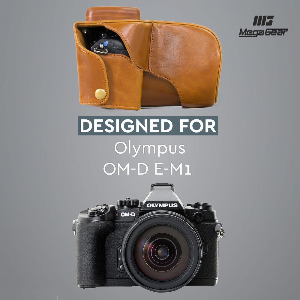 MegaGear Ever Ready PU Leather Case & Strap for Olympus OM-D E-M1 with 12-40mm