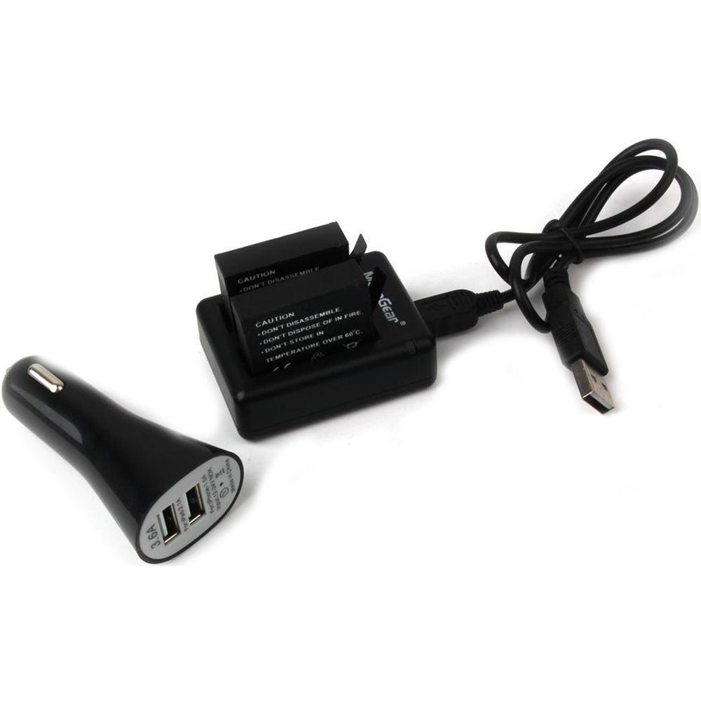 MegaGear MG418 Dual Charger, Car Charger and Two Battery Kit for GoPro HERO4