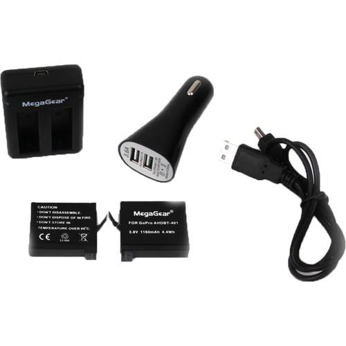 MegaGear MG418 Dual Charger, Car Charger and Two Battery Kit for GoPro HERO4