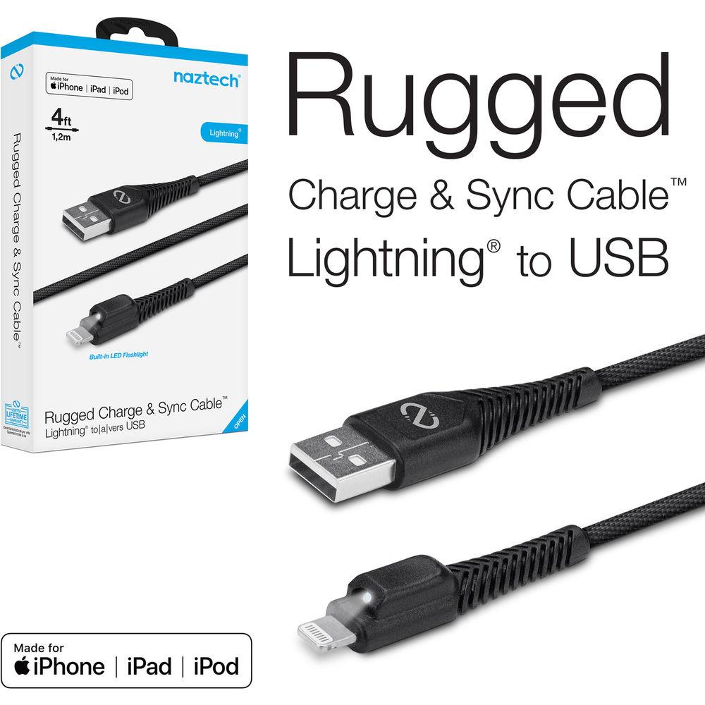 Naztech Rugged LED MFi Lightning Charge and Sync Cable, Naztech, Rugged, LED, MFi, Lightning, Charge, Sync, Cable