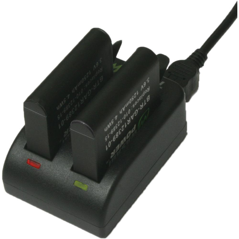 Wasabi Power Dual Charger with Two Batteries for Garmin VIRB Ultra 30