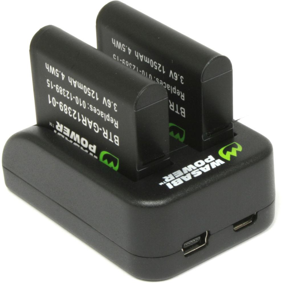 Wasabi Power Dual Charger with Two Batteries for Garmin VIRB Ultra 30