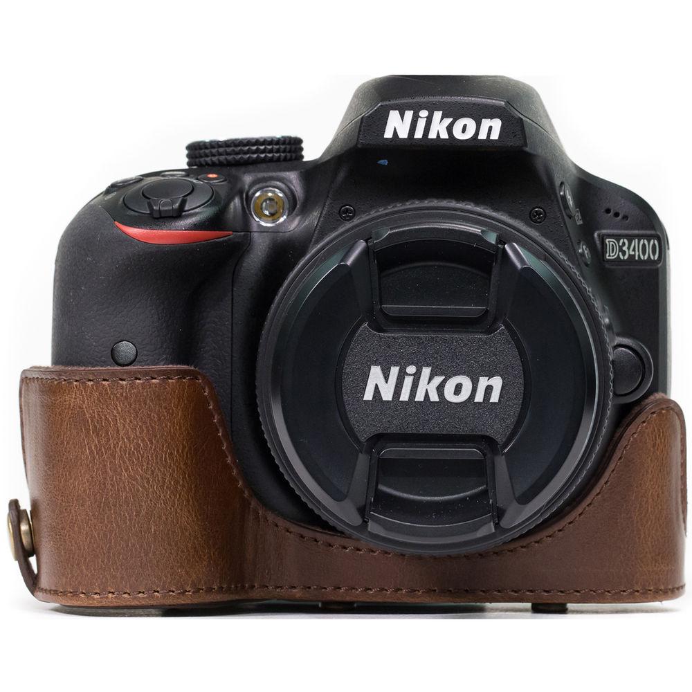 MegaGear Ever Ready PU Leather Case and Strap for Nikon D3400 with 18-55mm Lens