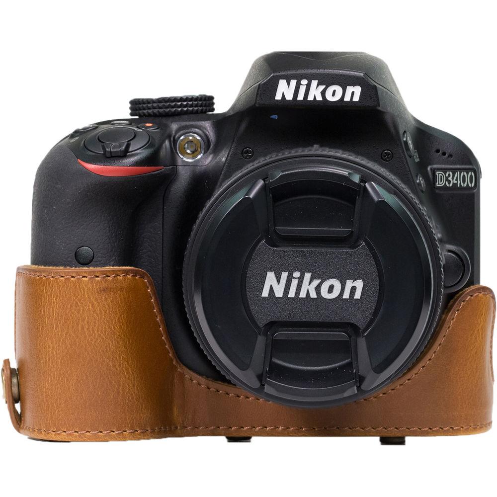 MegaGear Ever Ready PU Leather Case and Strap for Nikon D3400 with 18-55mm Lens