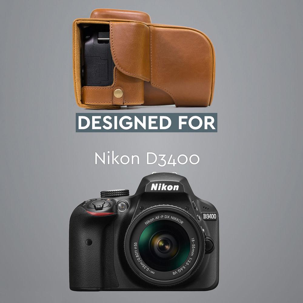 MegaGear Ever Ready PU Leather Case and Strap for Nikon D3400 with 18-55mm Lens