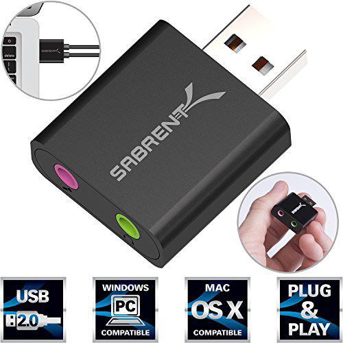 Sabrent USB Aluminum External Stereo Sound Adapter, Sabrent, USB, Aluminum, External, Stereo, Sound, Adapter