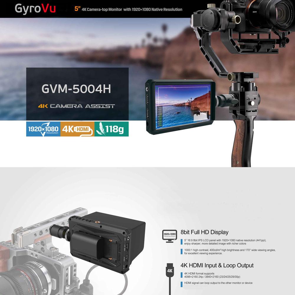 GyroVu Lightweight 5" On-Camera HDMI Monitor with Carbon Fiber Clamp for DJI Ronin Series