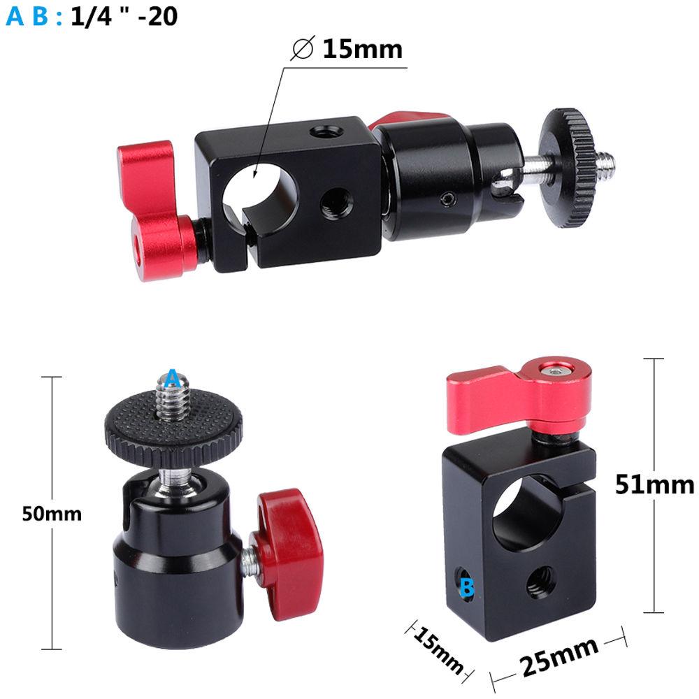 CAMVATE 15mm Rod Clamp With Mini Ball Head Mount