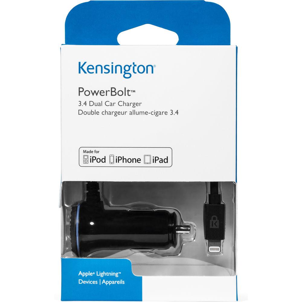 Kensington PowerBolt 3.4A Dual Fast Charge Car Charger with Lightning Cable