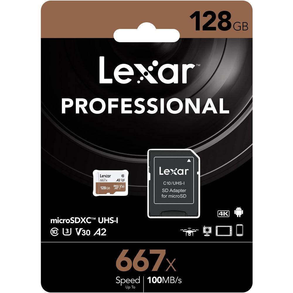 Lexar 128GB Professional 667x UHS-I microSDXC Memory Card with SD Adapter