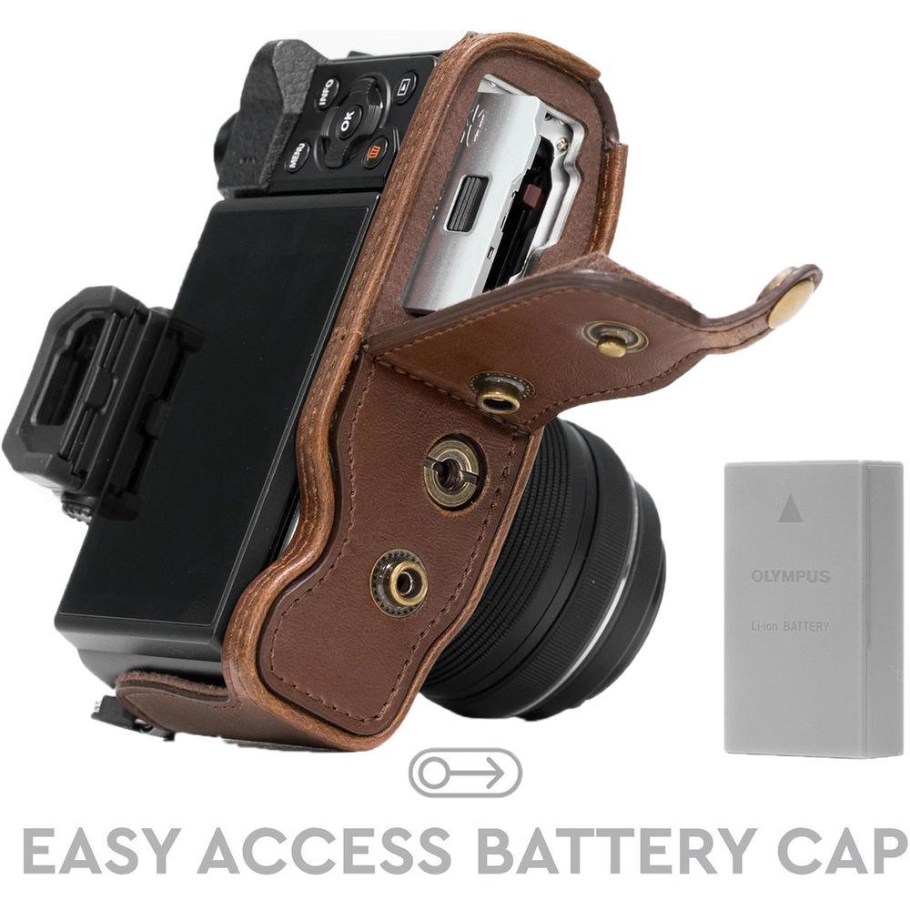 MegaGear MG638 Ever Ready Leather Case with Bottom Opening for Olympus OM-D E-M10 Mark II, 14-42mm