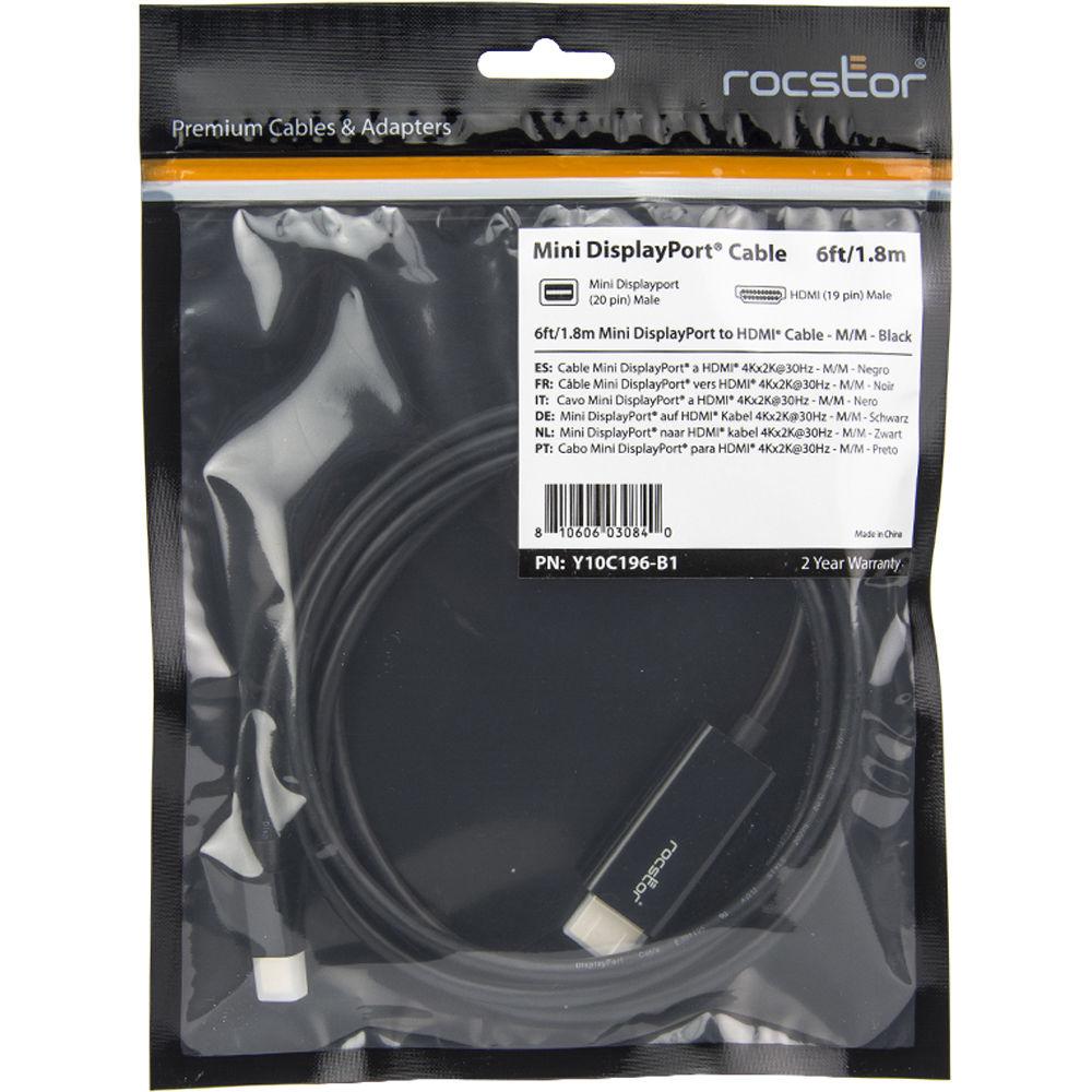 Rocstor Rocpro Mini DisplayPort Male to HDMI Male Cable