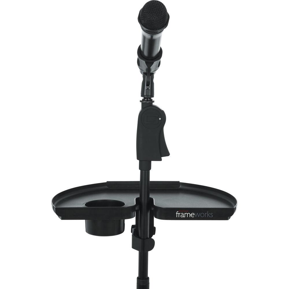 Gator Cases Frameworks Extra Large Microphone Stand Accessory Tray with Drink Holder and Guitar Pick Tab