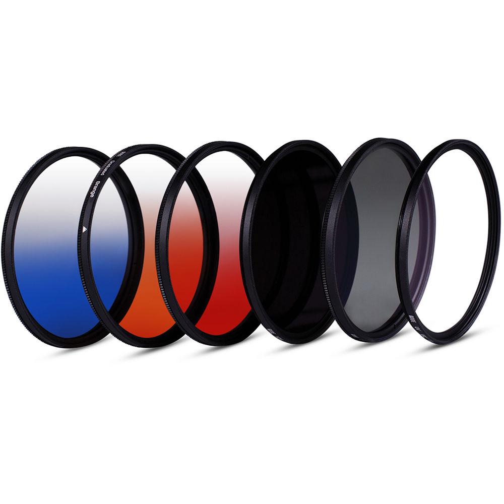 Gobe 82mm The Basics 1Peak UV, Circular Polarizer, ND64, Graduated Red, Graduated Orange, and Graduated Blue 6-Piece Filter Kit
