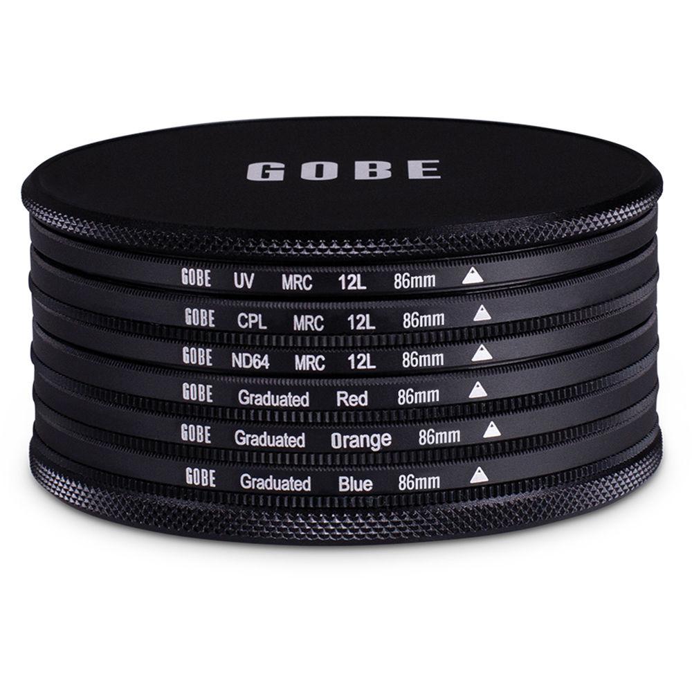 Gobe 86mm The Basics 1Peak UV, Circular Polarizer, ND64, Graduated Red, Graduated Orange, and Graduated Blue 6-Piece Filter Kit