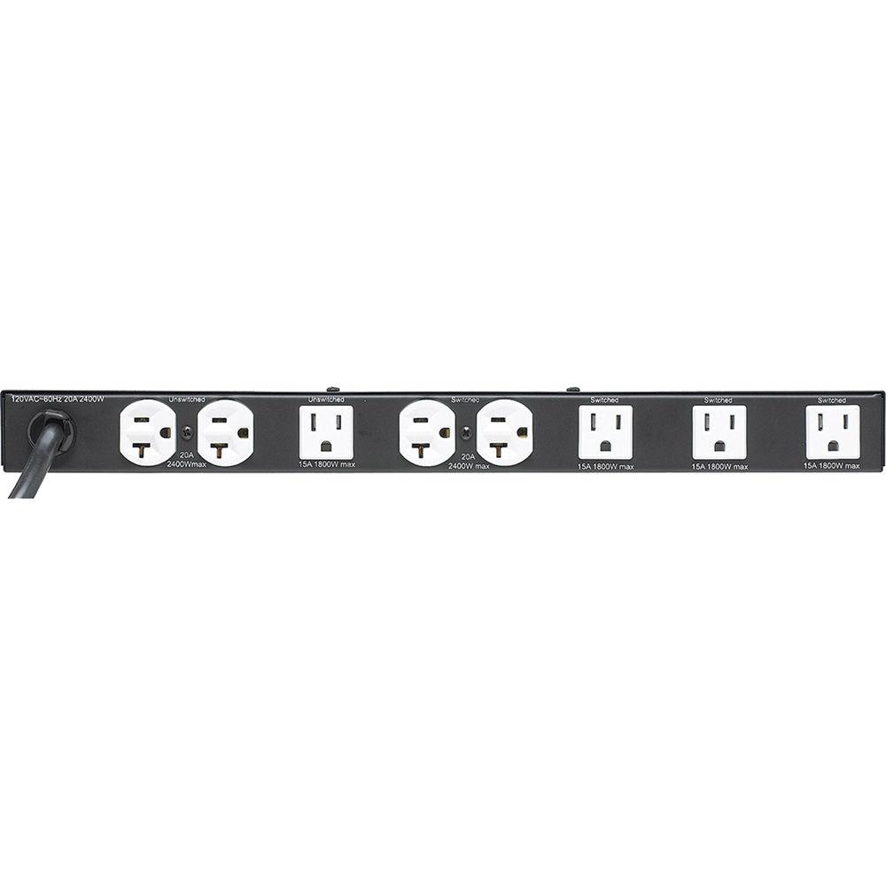 Lowell Manufacturing Power Panel-20A, 5-Switched 4-Unswitched Outlets, 1U, Surge Suppressionp, Cord