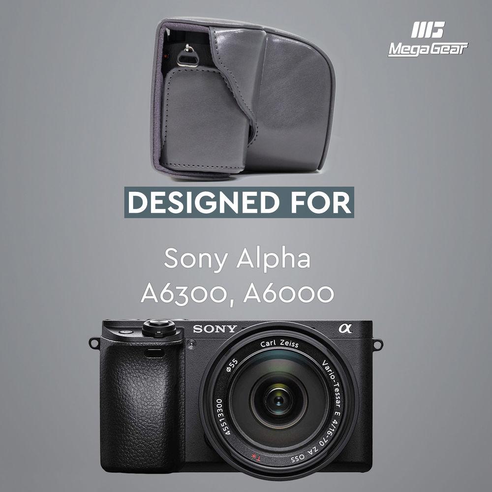 MegaGear Ever Ready PU Leather Case and Strap for Sony a6000 a6300 with 16-50mm