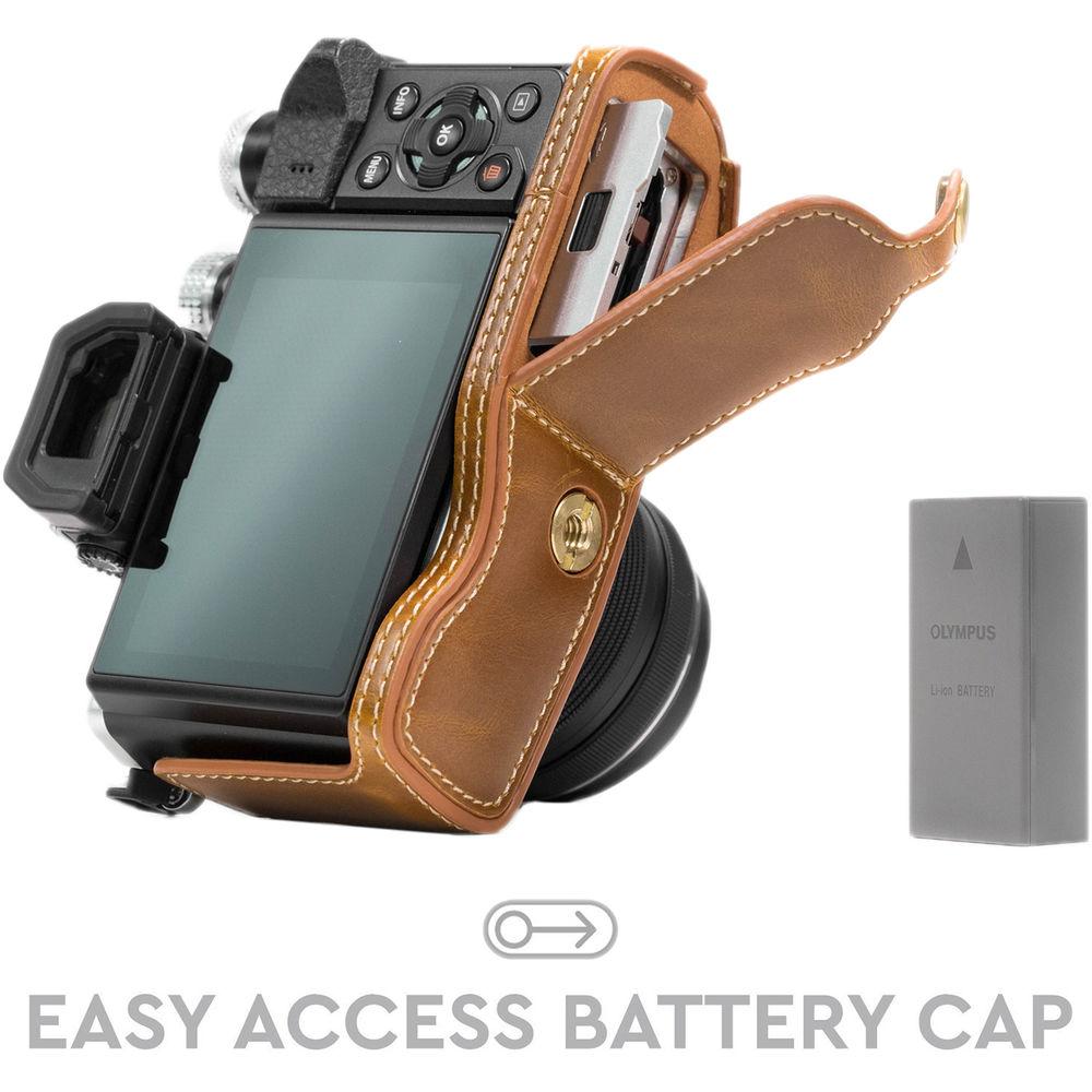 MegaGear Ever Ready PU Leather Half Case and Strap for Olympus OM-D E-M10 Mark II, E-M10