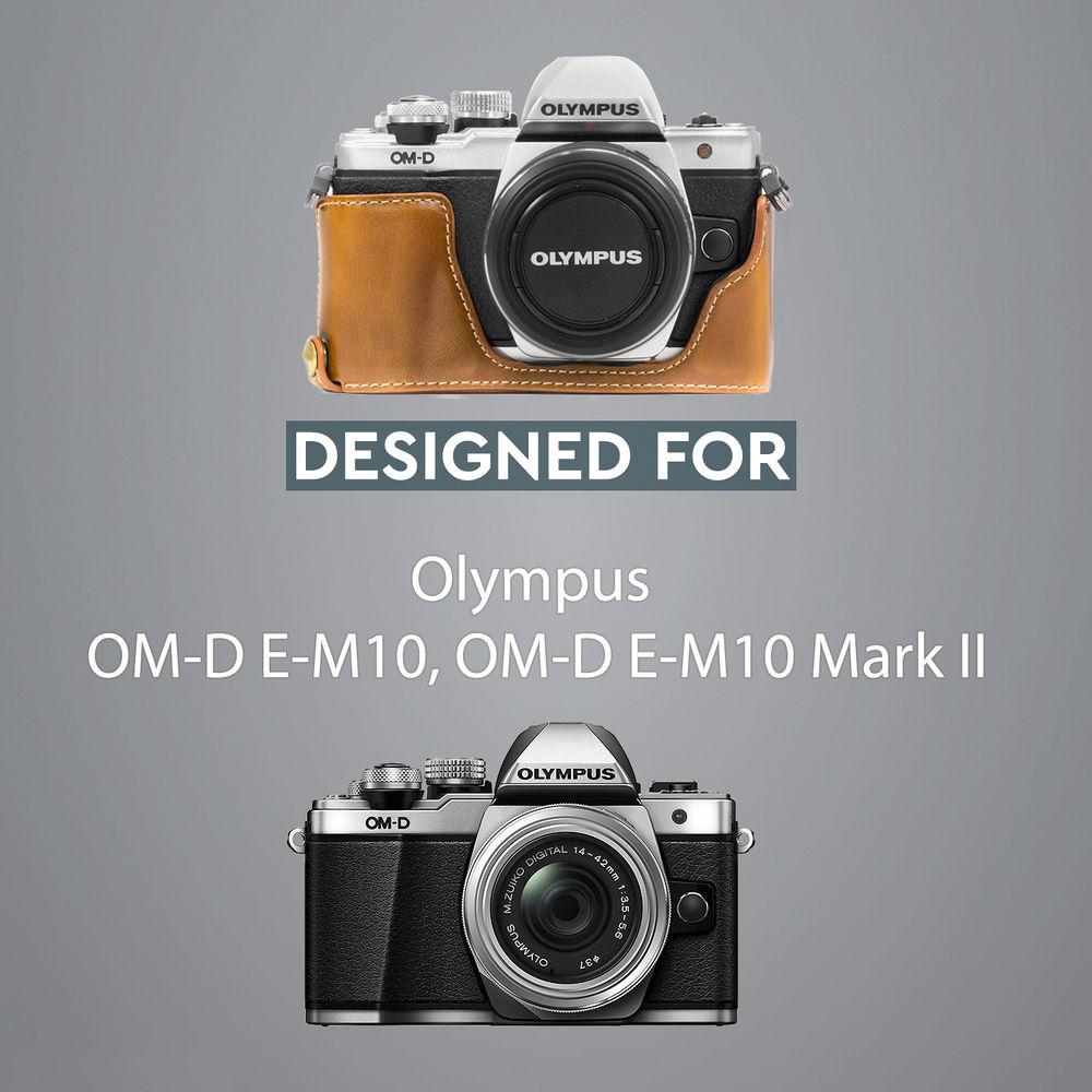 MegaGear Ever Ready PU Leather Half Case and Strap for Olympus OM-D E-M10 Mark II, E-M10