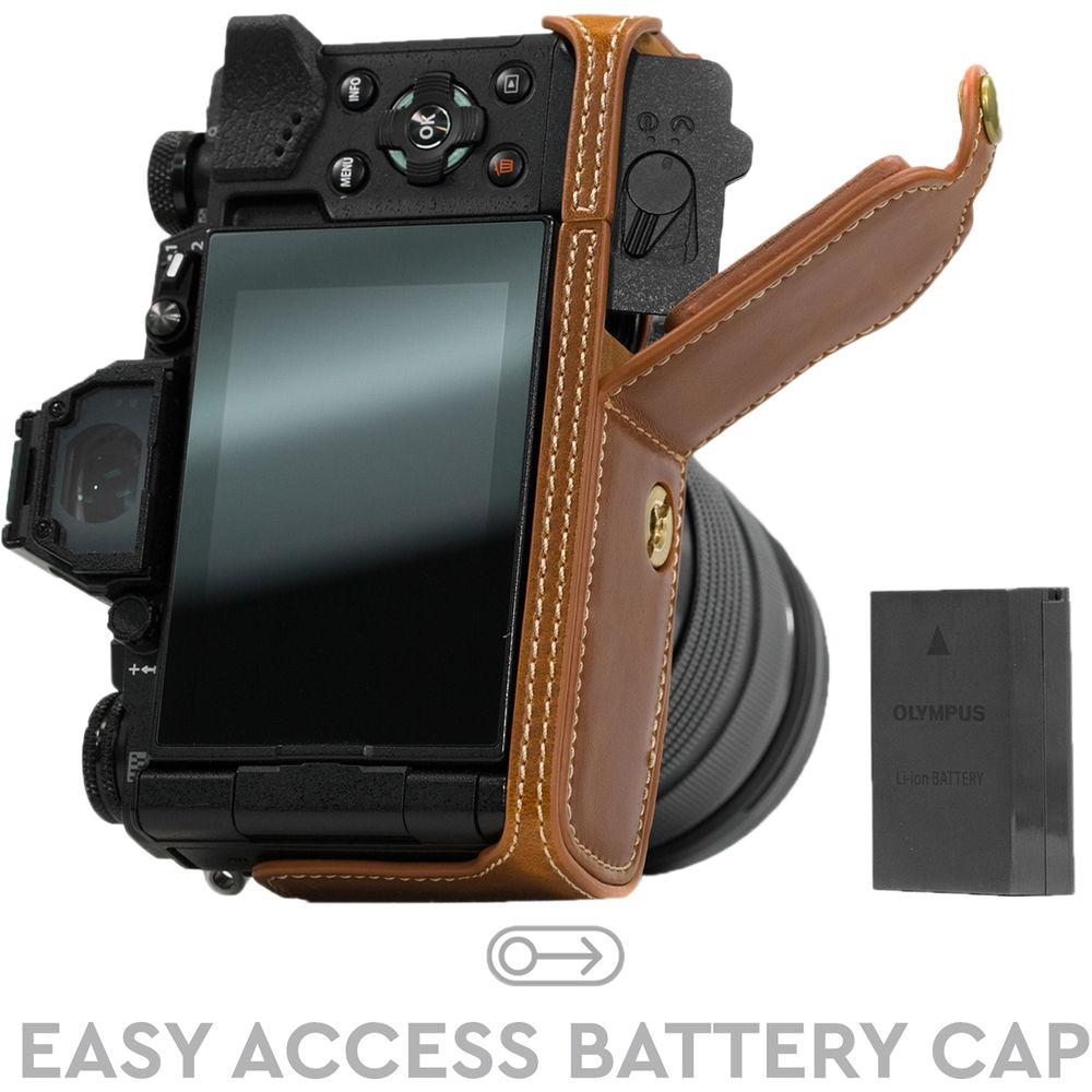 MegaGear Ever Ready PU Leather Half Case and Strap for Olympus OM-D, E-M5 Mark II