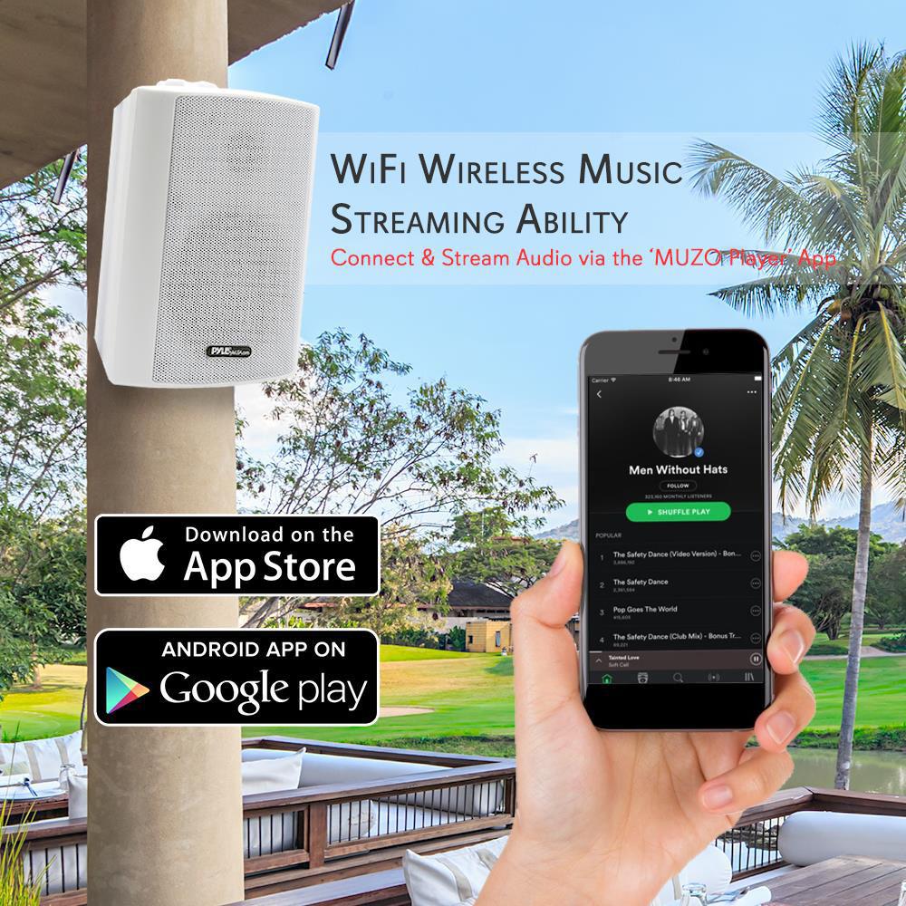 Pyle Pro 4" 200 Watt Indoor Outdoor Wall Mount Speakers with WiFi Bluetooth Streaming