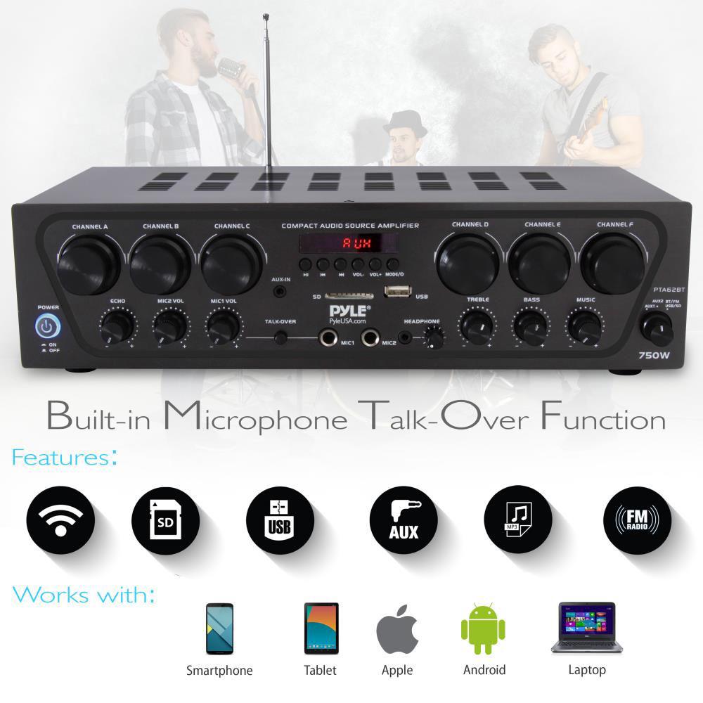 Pyle Pro PTA62BT 6-Zone Stereo Receiver with Bluetooth, Pyle, Pro, PTA62BT, 6-Zone, Stereo, Receiver, with, Bluetooth