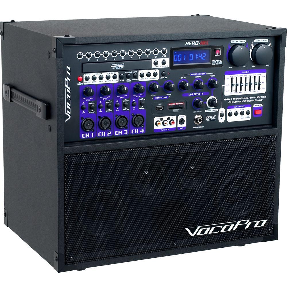 VocoPro Hero-Rec-9 120W 4-Channel Multi-Format Portable P.A. System with Digital Recorder UHF Wireless Mics