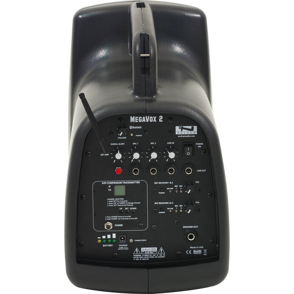 Anchor Audio MEGA-DP4-AIR-HHBB MegaVox 2 Deluxe AIR PA, Wireless Companion Speaker, 2 Stands, 4 Wireless Handheld Bodypack Lapel Headset Mics