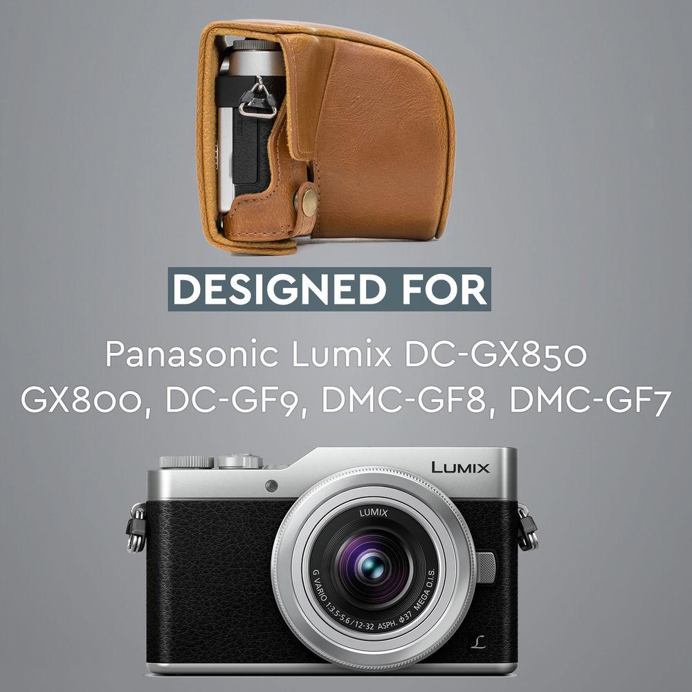 MegaGear Ever Ready PU Leather Case & Strap for Select Panasonic LUMIX with 12-32mm