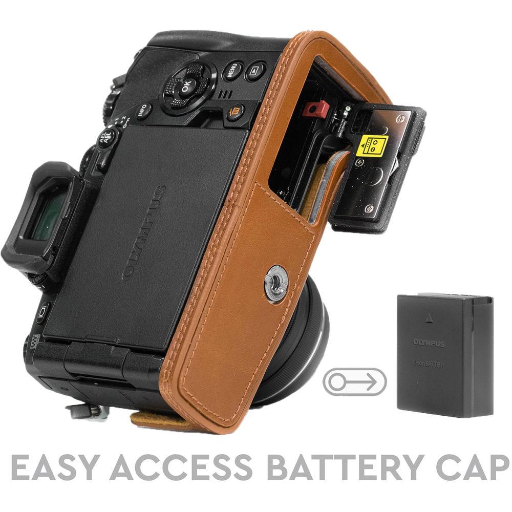 MegaGear Ever Ready PU Leather Half Case and Strap for Olympus OM-D E-M1 Mark II