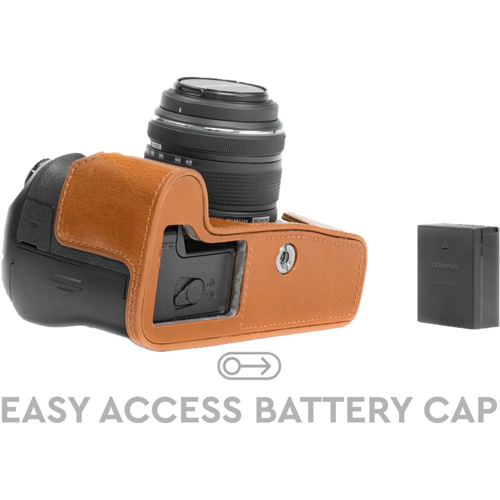 MegaGear Ever Ready PU Leather Half Case and Strap for Olympus OM-D E-M1 Mark II