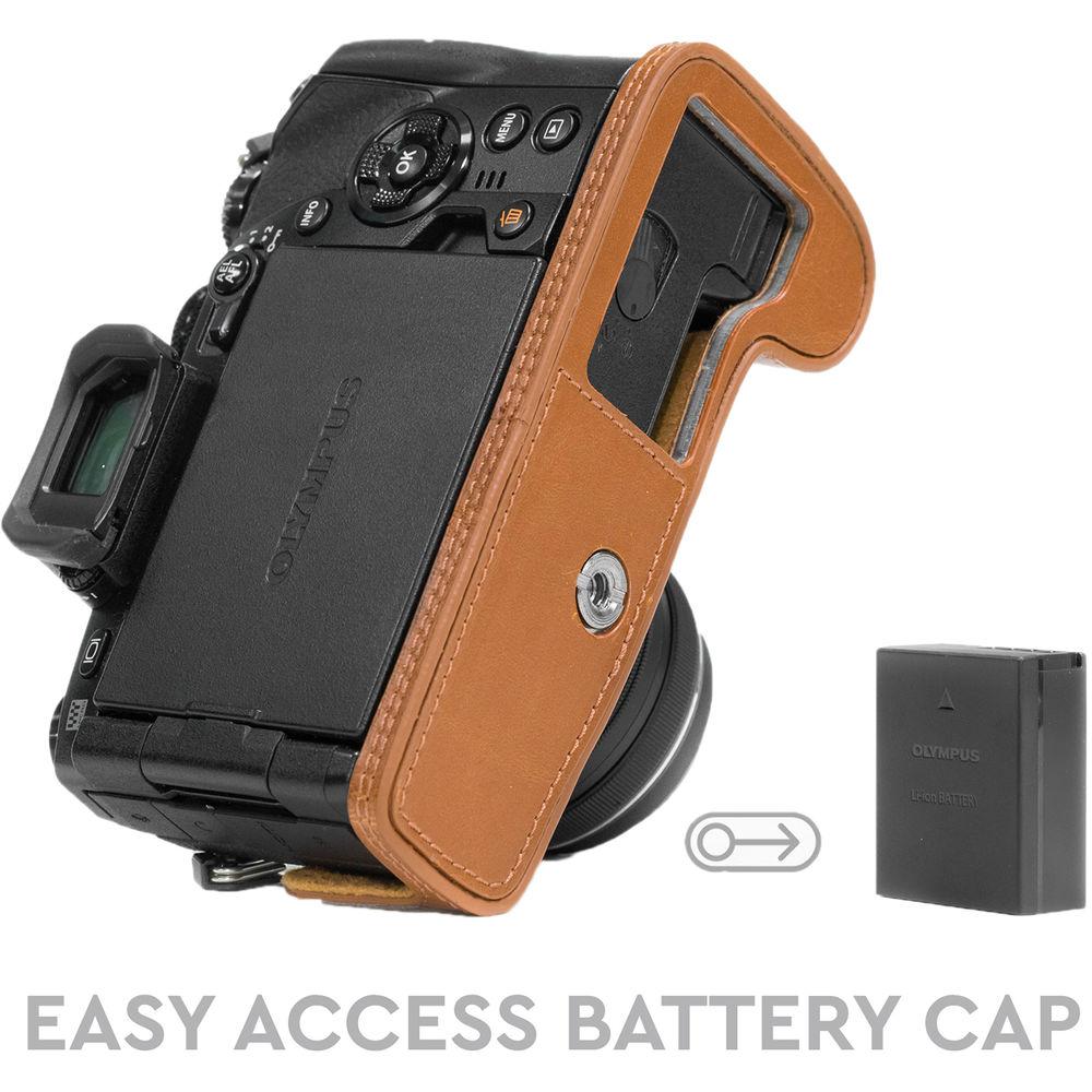 MegaGear Ever Ready PU Leather Half Case and Strap for Olympus OM-D E-M1 Mark II