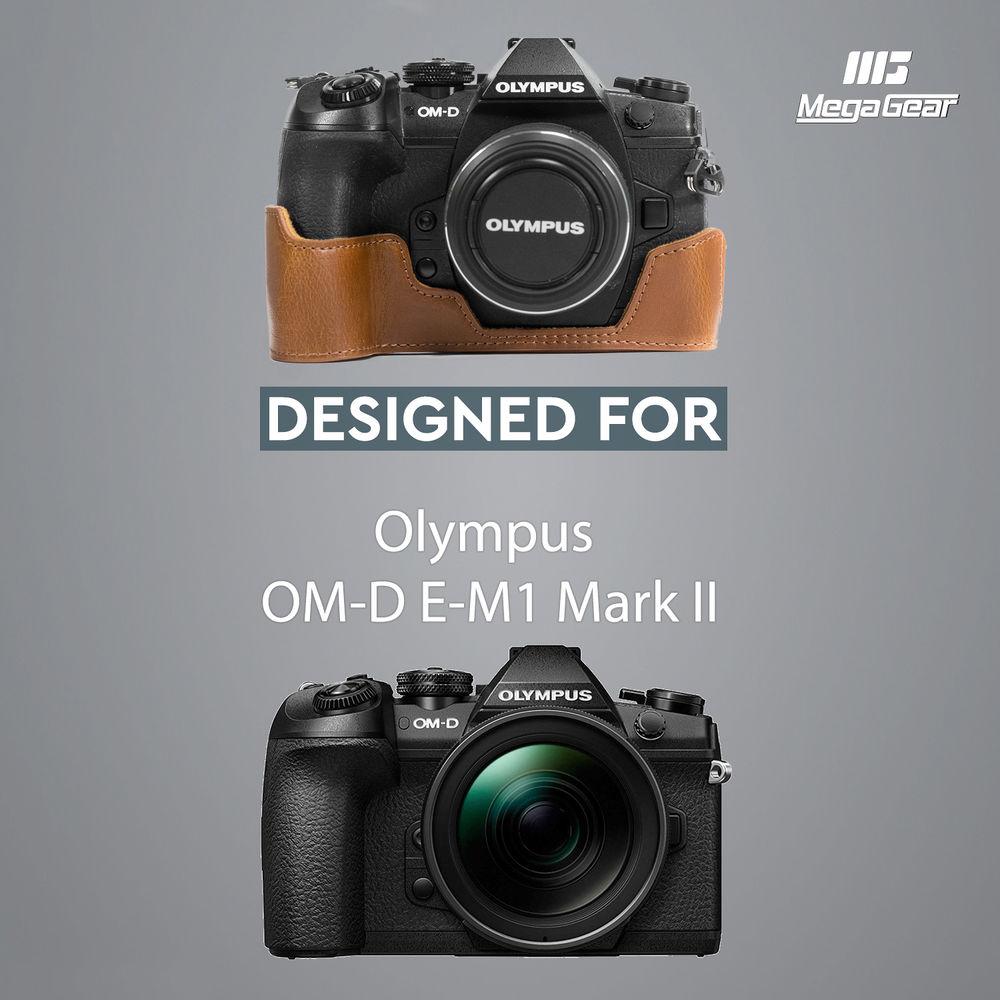 MegaGear Ever Ready PU Leather Half Case and Strap for Olympus OM-D E-M1 Mark II